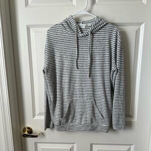 Mia & Tess Grey and White Stripped Sweater Hooded Pullover Size S